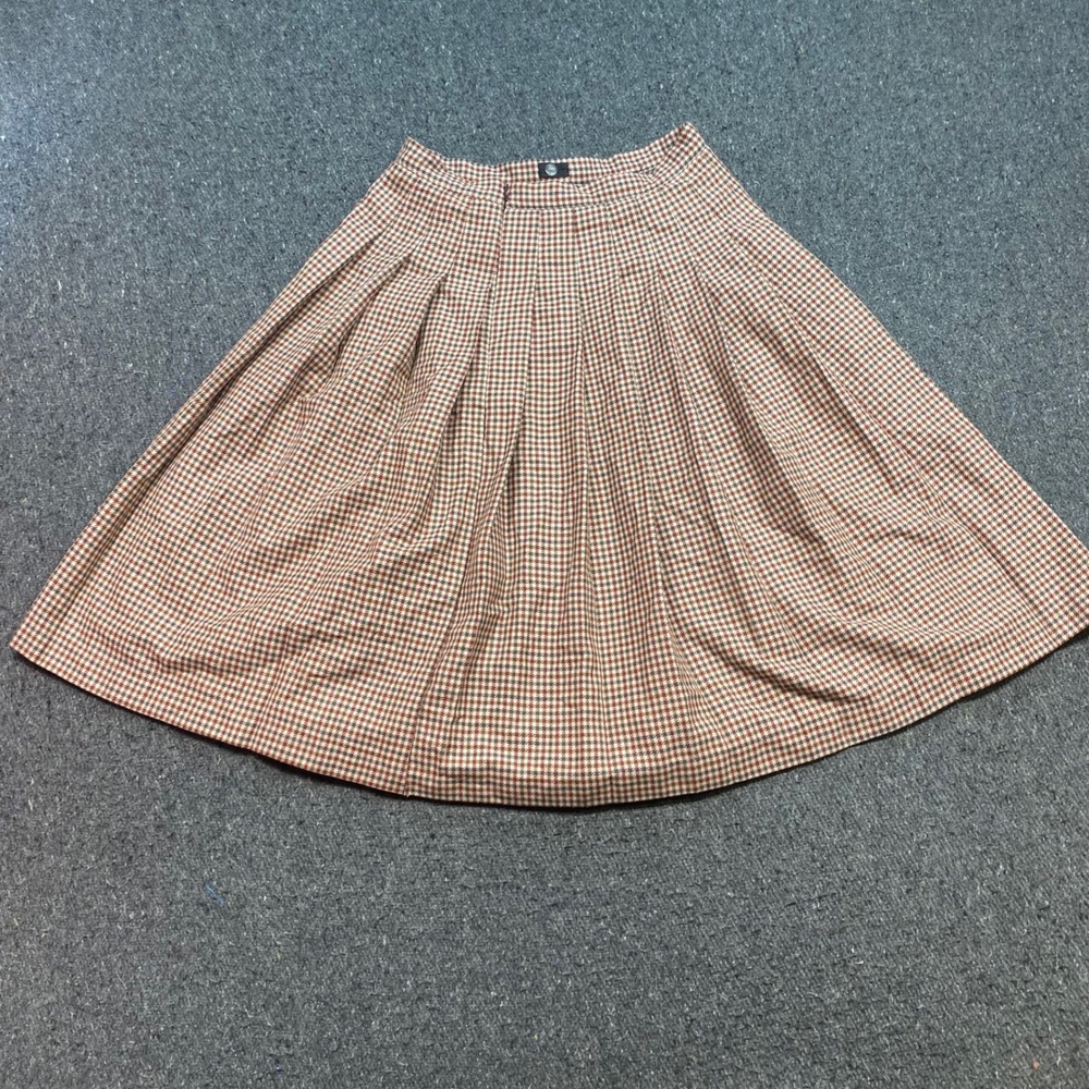 Pastel Pleated Midi Skirt Sz S Womens Wine Houndstooth Dark Academia Preppy